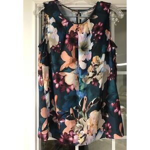 ELLE Floral Sleeveless Top Women Size S Dark Green Pink Blue White